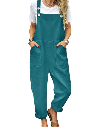 Image of YESNO Women's Overalls Cotton Boho Casual Floral Bib Jumpsuit Baggy Adjustable Strap Romper with Pockets PVV