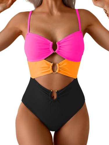 Image of Eomenie Womens Cutout One Piece Swimsuit with Ring Linked Sexy Monokini Bathing Suit for Beach Vacation