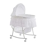 Dream On Me Lacy Portable 2-in-1 Bassinet & Cradle with Full Canopy, Storage Basket, Locking Wheels, Lightweight Frame, BSA Certified, Includes 1” Mattress Pad - White