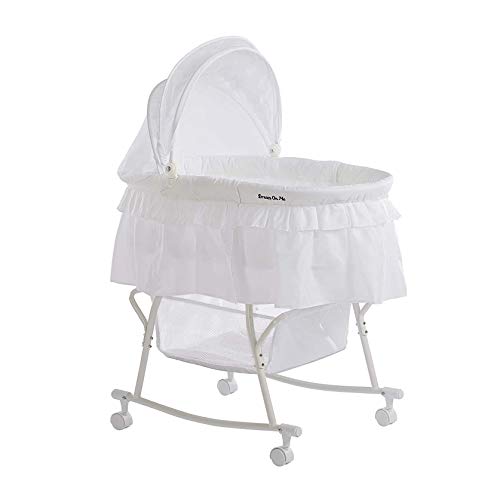 Dream On Me Lacy Portable 2-in-1 Bassinet & Cradle with Full Canopy, Storage Basket, Locking Wheels, Lightweight Frame, BSA Certified, Includes 1” Mattress Pad - White