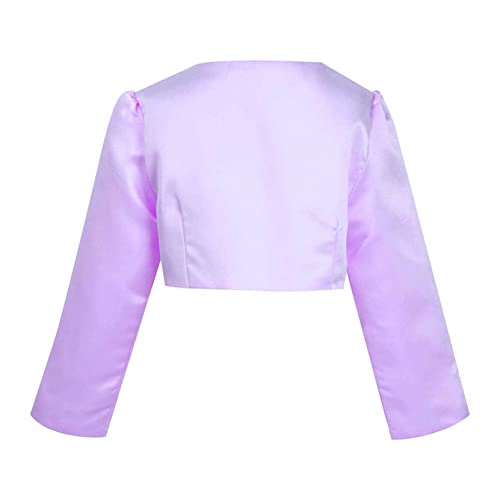Kids Girls Long Sleeve Bolero Shrug Jacket Cardigan for Formal Dress Wedding Party Flower Sweater Dress Cover Up Purple 9-10 Years2