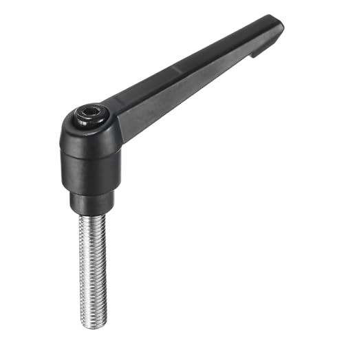Image of uxcell Adjustable Clamping Lever Handle M10 x 45mm Metric 304 Stainless Steel Male Threaded Stud Hand Knobs Push Button Ratchet Rotating Screw Handles Bolts with Locking Lever Black