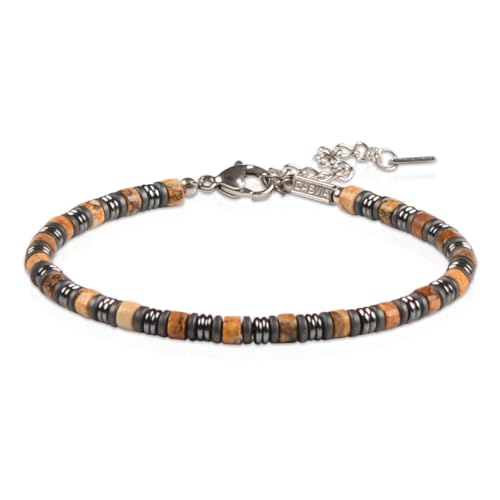 CASVIA Picture Jasper mens bracelet matched with hematite and stainless steel adjustable chain mens chakra protection bracelet and an ideal mens jewelry for yourself father and friends