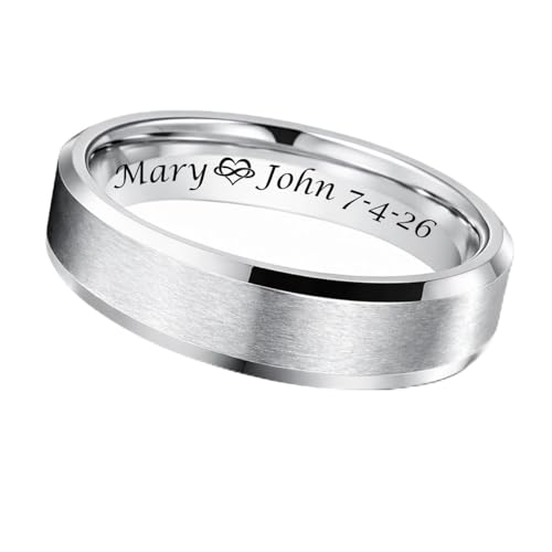 Personalized Men&rsquo;s Silver Ring &ndash; Custom Engraved Wedding Band with Beveled Edge &ndash; Free...