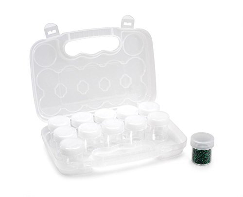 Darice Ez Travel Polypropylene Bead Case with 12 Bottles, Clear