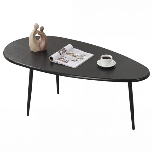 COSTWAY Table Basse Bois Ovale Scandinave, Pieds en Métal Robuste, Table de Salon Design, Grain de Bois, pour Canapé, Salon, Chambre, Bureau (Noir,108 x 56 x...
