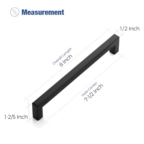 Image of Ravinte 20 Pack Kitchen Matte Black Cabinet Handles 7-1 /2 Inch Hole Center Stainless Steel Square Cabinet Pulls for Dresser Drawer Cupboard Handles with Screwdriver