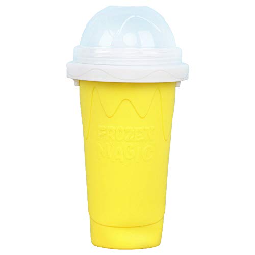 Frozen Magic Slushy Maker Squeeze CupDIY Homemade Smoothie Cups Freeze Drinks CupSilicon Cup Pinch into Ice Childrens Adult Slushy Ice Cup（Yellow）