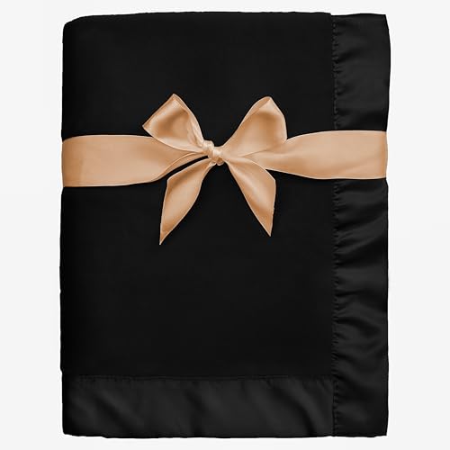Image of Pro Goleem Fleece Baby Blanket with 2 Inch Satin Trim Soft Anti-Static Plush Blanket for Boys and Girls Christmas Baby Gifts for Babies Black 30''x40''