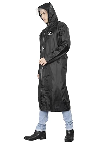 Image of FabSeasons Grey Reversible Waterproof Raincoat with Adjustable Hood and Reflector at Back for Night Visibility. Pack Contains Top, Bottom