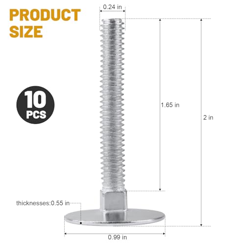 Image of 014973239640 Elevator Bolts, 1 /4-20 x 2 Zinc Flat Elevator Bolts - 10 Pcs | Zinc plated finish, rust resistant, for roll up doors, swim deck flooring, garage wall mount units