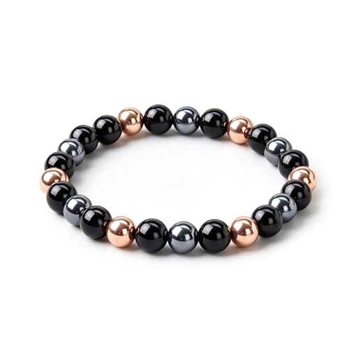 Image of Triple Protection 8mm Hematite Black Obsidian Copper Bracelet for Men