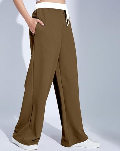 Image of Mehrang Wide Leg Drawstring Pants, with Contrast Waist Band || Casual Lounge Wear Side with Pockets, High Waisted, Relaxed Fit Trouser for Women