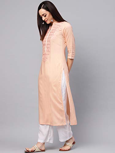 Image of Idalia Cantaloupe Embroidered Kurta Peach and White