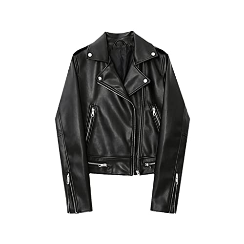 Veste courte en cuir synthétique avec col revers et fermeture Éclair fluide