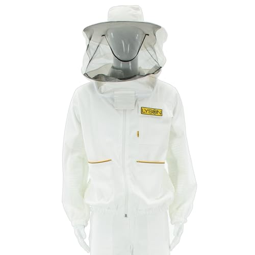 LYSON Imkerjacke Imkerbluse mit Hut Professionelle Imkerbekleidung Imkerbekleidung aus Mesh und Baumwolle Imkerjacke mit Reißverschluss Schutzjacke Imkerei Bienen Weiß Größe M