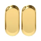 Cabilock 2Pcs Plateau de Serviette en Acier Inoxydable Or Ovale Plat De Stockage De Plaque Thé Plateau de Fruits Plateaux Bijou Bijoux Organisateur Affichage Plateaux Titulaire pour