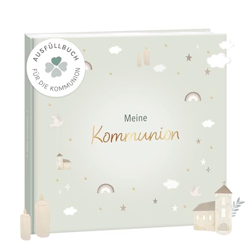 mintkind Erinnerungsalbum Kommunion Meine Kommunion Kommunionsalbum zum Ausfüllen salbeigrünes Pattern Erinnerungsalbum Kommunion mit Platz für Fotos Wünsche Zeichnungen 60 Seiten Hardcover
