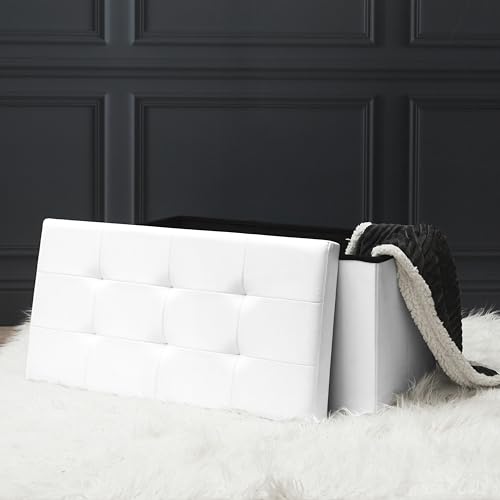 Coffre banc pliable blanc 76x37,5 cm en simili cuir polyuréthane HOME DECO FACTORY HD3406 - 8