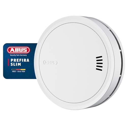 ABUS Prefira Slim smoke detector - Q-label certified, extra flat detector with 10-year battery, false alarm reduction, 2-LED smoke detection - adhesive mounting and magnetic holder