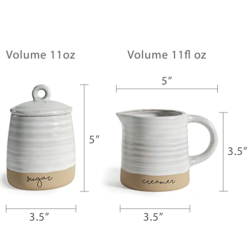 Barnyard Designs Ceramic Stoneware Sugar Creamer Set, 11Oz Creamer Pitcher And Sugar Bowl With Lid, Vintage Farmhouse Sugar Creamer Dispenser Container Holder, Sugar Cube Dish Coffee Or Tea, Ivory/Tan #TOP3