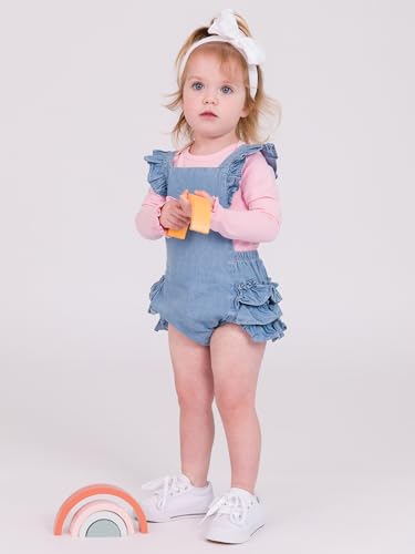 RuffleButts Light Wash Flutter Overall Romper - 6-12m3