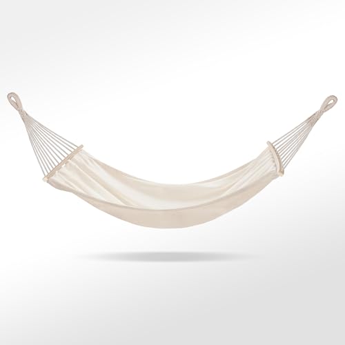 Campela Doppelhängematte mit Spreizstäben – 200 x 150 cm, 240 kg – Baumwoll-Polyester, Boho Beige – für Garten, Balkon, Terrasse und Camping – inkl. Tragetasche und Montageset