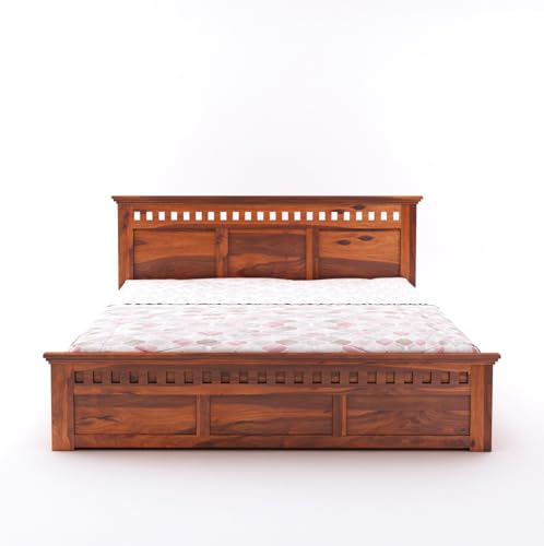 Image of Wooden King Size Bed with Storage Box Solid Wood Foldable for Bedroom | Wooden Folding Cot King Size Bed Frame (King Size, Honey Finish, 1 Piece)
