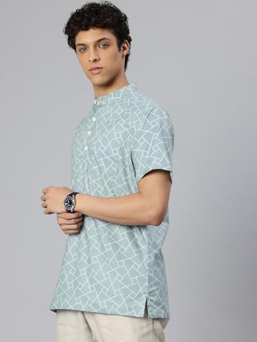 Image of Majestic Man Men Slim Fit Ethnic Motifs Cotton Printed Half Sleeve Short Kurta