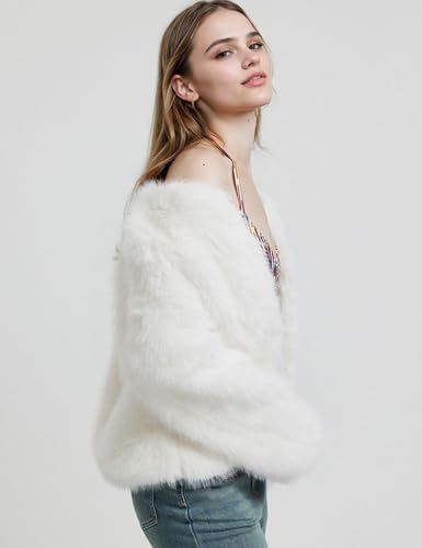 Flygo Women Faux Fur Coat Fluffy Long Sleeve Open Front Cropped Furry Jacket Shaggy 2025 Warm Winter Outwear with Pockets2
