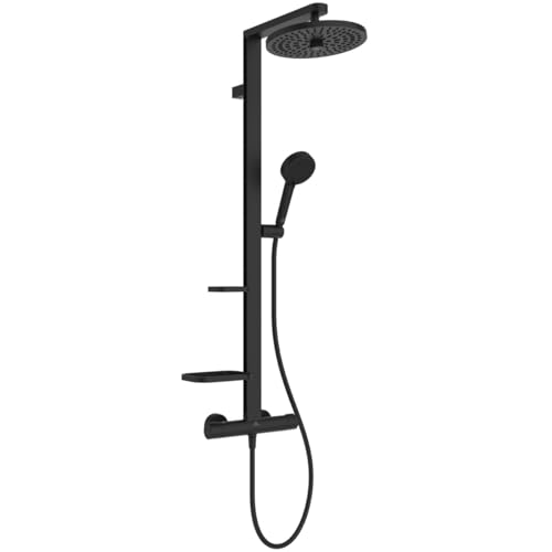 Ideal Standard Ceratherm Alu+ Colonne de douche, Fabriqué à partir de 100% d'aluminium recyclé, douchette à économie d'eau avec différents types de jets – Noir Mat (356x501x1113 mm)