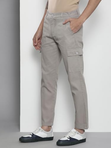 Image of The Indian Garage Co Men Slim Fit Solid Mid-Rise Cargos