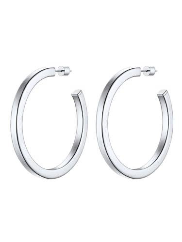 Image of Stainless Steel Chunky Hoop Earrings For Women, Minimalist and Chic, Black /Gold Plated, Round Hoops Earrings Hypoallergenic, Size: 30mm /40mm /60mm /80mm, Come with Box