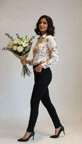 Image of Amazon Brand - INKAST Women Abstract Floral Printed Spread Collar Long Sleeves Casual Cami Shirt