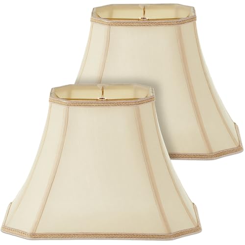 Image of Glooglitter Set of 2 Bell Lamp Shade 6.25 inch x 8 inch Top 11 inch x 16 inch Bottom 12 inch High (Spider) Rectangle Cut Square Replacement Vintage Silk Lampshade for Table Floor Living Room Bedroom (Beige)