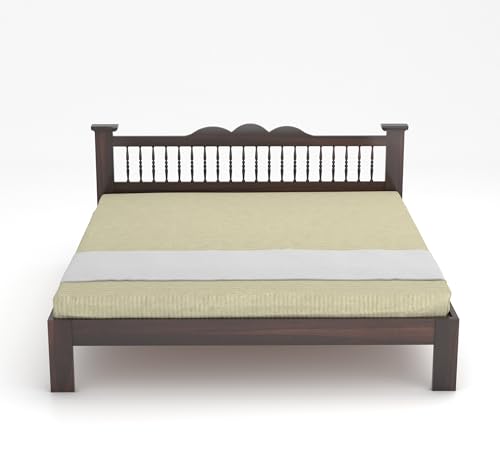 Image of Solid Sheesham Wood Queen Size Bed Without Storage for Bedroom Solid Wooden Furniture Beds for Home Living Room (Walnut Finish)