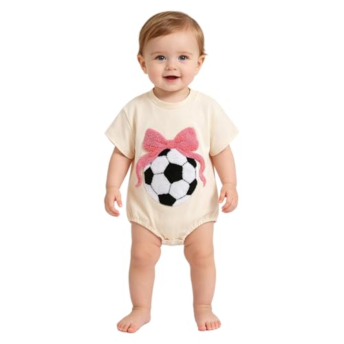 ranrann Mignonne Salopette Football pour Bébé Salopette pour Bébé avec Ruban Football Combinaison avec Ruban Jumpsuit Vêtements Vacances Abricot 6-12 Mois