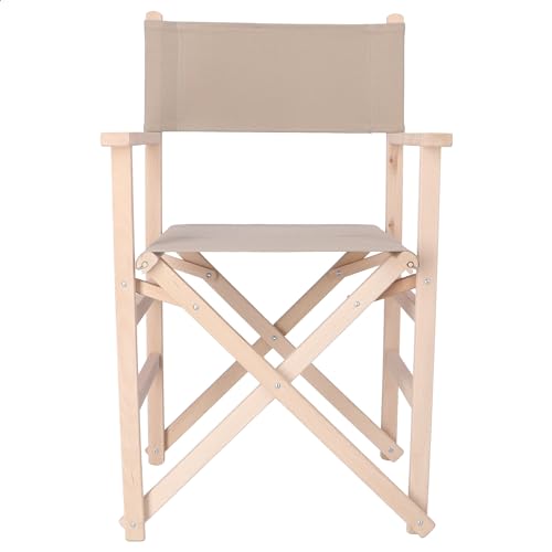 Mueblear Aranaz- Sillón Recto Plegable - para Exterior Jardín o Terraza - con reposabrazos - Madera de Haya - Lona Piedra - 120kg