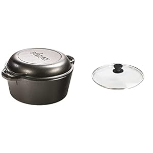 Lodge L8DD3 Cast Iron Double Dutch Oven, 5-Quart & Manufacturing Company GL10 Tempered Glass Lid, 10.25″, Clear