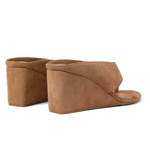 Image of AMINUGAL Wedge Sandals for Women Trendy Dressy Summer Wedges Heels for Women Chunky Heel Open Round Toe Womens flip flops slides Cute Beach Slip On Thong Sandals for Ladies Y2K