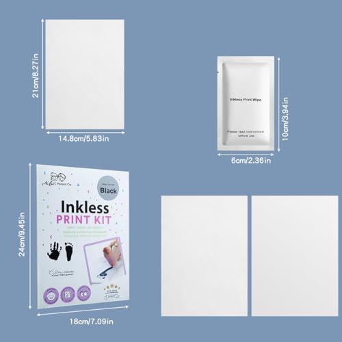 Image of Premium Inkless Plain A5 Cards Kit with Baby Hand & Footprint Keepsake Set |2 Elegant A5 Size Keepsake Cards & 1 Inkless Towelettes | Non-Toxic & Safe Memory Kit for Newborn Babies - Black