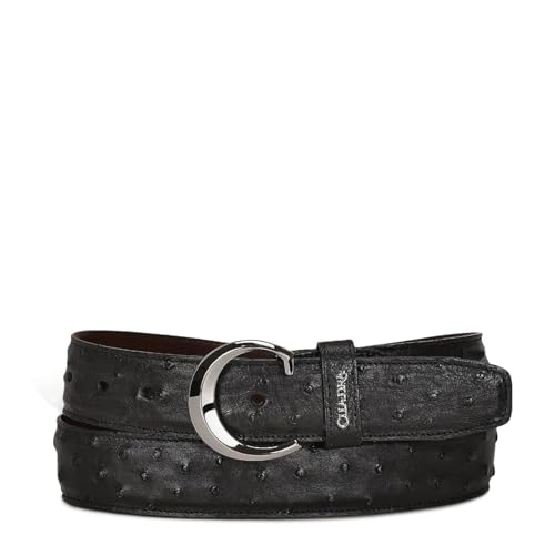 Cuadra Black Ostrich Leather Belt, Western Style, 1.69 inches Wide