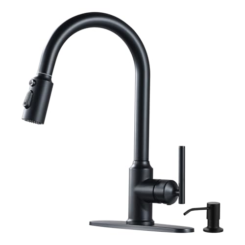 WOWOW Matte Black Pull-Down Kitchen Faucet