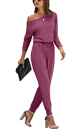 Image of YUNDAI Women's Jumpsuits One Piece Outfits Elastic Waist Stretchy Long Romper Jumpsuit with Pocket