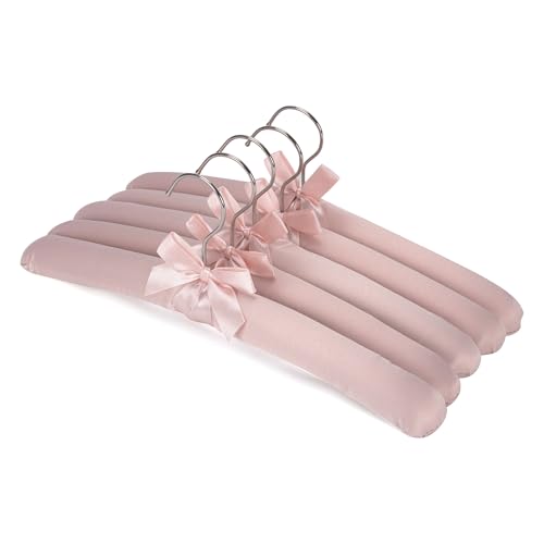 Neoviva 15 Inch Anti Slip Satin Padded Clothes Hangers For Women Pink Satin Padded Hangers For Women Clothing, No Shoulder Bump Hangers For Adult, Silk Hangers For Sweaters cover
