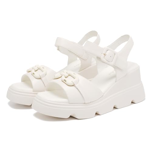 Image of Women's Comfort Padded Flat Peep Toe Slingback Sandals with Ankle Strap Shoes White US5