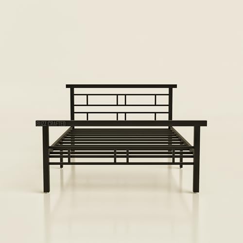 Image of Single Size Metal Bed Frame | SingleSize Metal Bed | Heavy Duty Iron Bed | Steel Bed Single | Single Metal Cot | Platform Bed | Bed Frame SingleSize | Metal Slats | No Box Spring Needed | Black