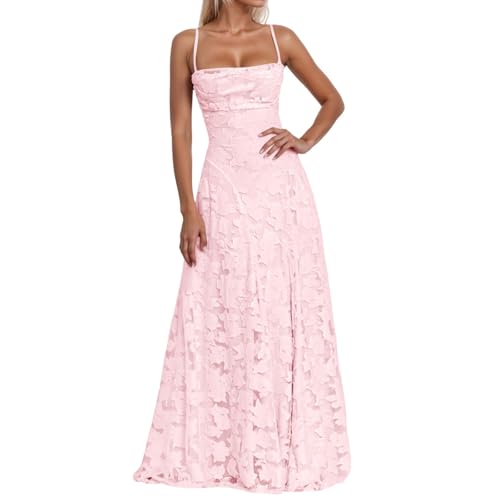 Duohropke Trägerkleid Damen Jacquard Ballkleid Elegantes Kleid Schultergurt Maxikleid Spaghettiträgern A Linie Abendkleider Lang Partykleid...