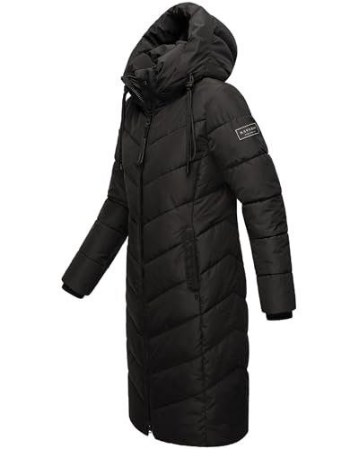 Navahoo Damen Wintermantel Warmer Langer Steppmantel mit Abnehmbarer Kapuze Sahnekatzii XIV Black Gr. M