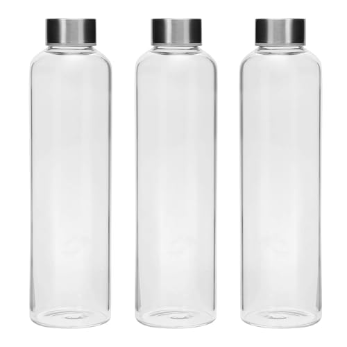 Image of SIMPARTE Borosilicate GlassWater Bottles 500ml | Leak-Proof, Freezer Safe, Wide Mouth | Stainless Steel Cap | Ideal for Office, School, Travel | Set of 3